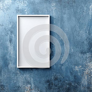 Blank White Frame on Textured Blue Wall Mockup
