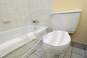 Clean white toilet and bathtub