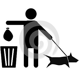 Clean after your dog sign on white background. Pick it up no dog Sign. Pet area Cleaning plastic bag symbol. flat style