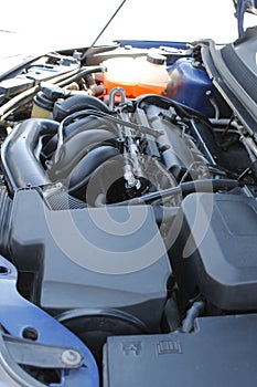 Cleaned gas engine with pipes and tubing