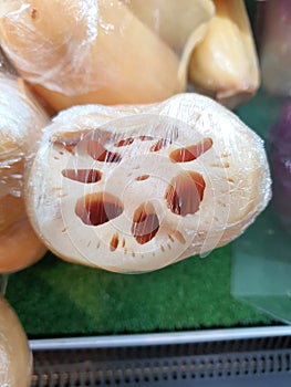 Cleaned lotus root in food wrap
