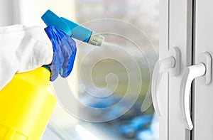 Cleaner disinfecting window handles photo