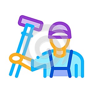 Cleaner with carpet brush icon vector outline illustration