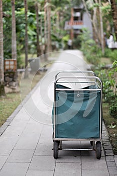 Cleaner cart on the stone walkway