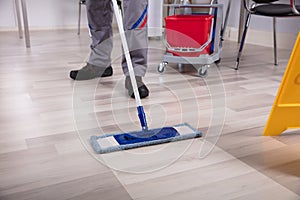Cleaner Cleaning Floor With Mop
