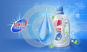 Cleaner gel. Antibacterial gel for cleaning bathroom. Vector realistic Illustration with plastic bottle of liquid gel