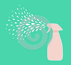 Cleaner pump spray bottle spraying drops of cleaning liquid isolated on background