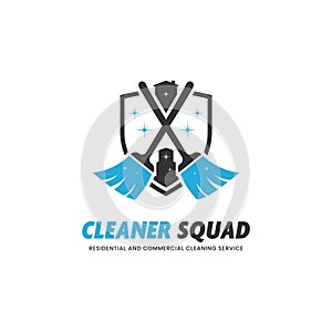 Cleaner squad cleaning service for commercial and residential building logo icon