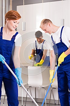 Cleaners mopping flor