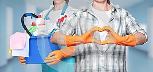 Cleaners perform cleaning services with love photo