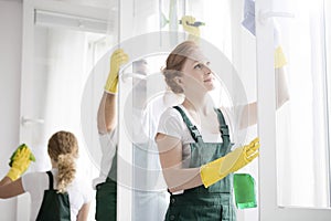 Cleaners washing windows