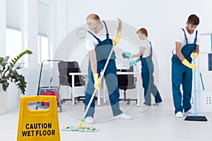 Cleaners during work