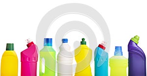 Cleaning agents in colorful bottles