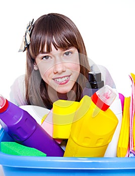 Cleaning agents and girl