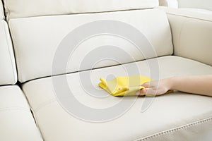 Cleaning a beige sofa