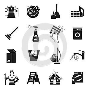 Cleaning Black White Icons Set