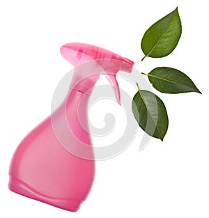 Cleaning Bottle Spraying Leaves