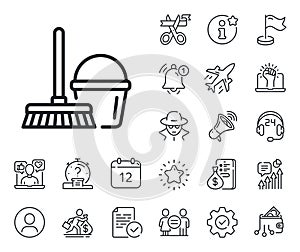 Cleaning bucket with mop line icon. Salaryman, gender equality and alert bell. Vector