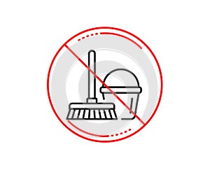 Cleaning bucket with mop line icon. Vector