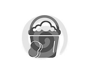 Cleaning bucket with sponge simple icon.