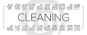 Cleaning Building And Equipment Icons Set Vector .