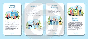 Cleaning company or janitor service mobile application banner set.