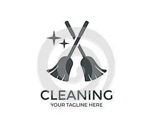 Cleaning concept. Equipment and tools for cleaning logo design. Household, cleaning services, housewives, concept.