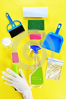 Cleaning concept on yellow background