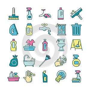 Cleaning and desinfect set icons