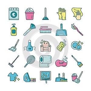 Cleaning and desinfect set icons