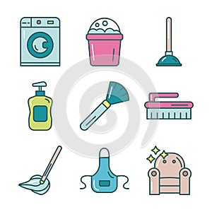 Cleaning and desinfect set icons photo