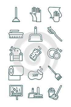 Cleaning and desinfect set icons