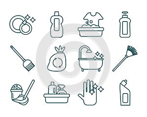 Cleaning and desinfect set icons photo