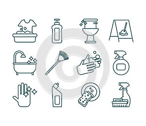 Cleaning and desinfect set icons photo