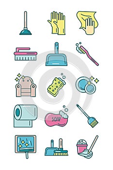 Cleaning and desinfect set icons photo