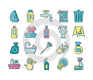 Cleaning and desinfect set icons photo