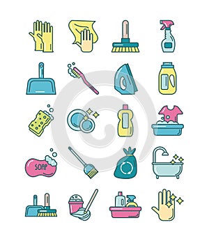 Cleaning and desinfect set icons photo