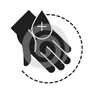 Cleaning disinfection, hand with water drop, coronavirus prevention sanitizer products silhouette style icon