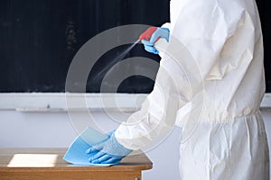 Cleaning and disinfection school class to prevent COVID-19.M
