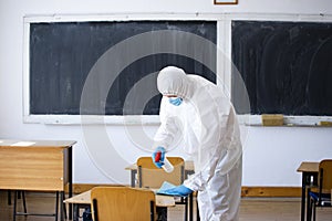 Cleaning and disinfection school class to prevent COVID-19.M