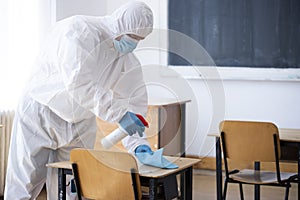 Cleaning and disinfection school class to prevent COVID-19.M