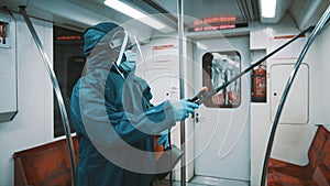 Cleaning and Disinfection at train , coronavirus epidemic. Infection prevention and control of epidemic. photo