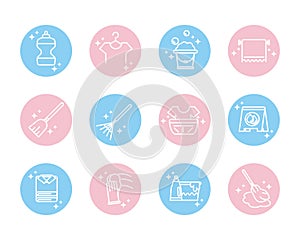 Cleaning, domestic hygiene icons set domestic hygiene block color style icon