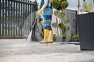 Cleaning the Driveway with Pressure Washer