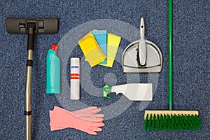 Cleaning equipment flat lay