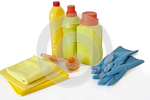 Cleaning equipment on isolated background