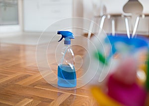 Cleaning equipment on parquet floor