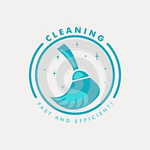 cleaning flat color logo vector with emblem illustration template design