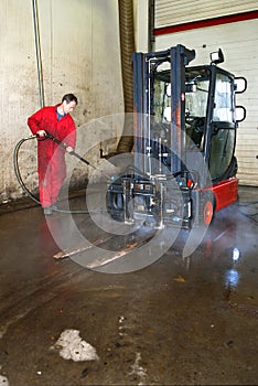 Cleaning a forklift