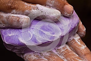 Cleaning hand with soap